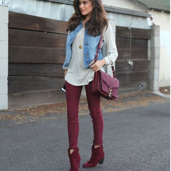 Y2K Paige Peg Skinny Slim Jeans Women’s 28 Burgundy Maroon Swiftie Academia Vamp - Picture 9 of 14